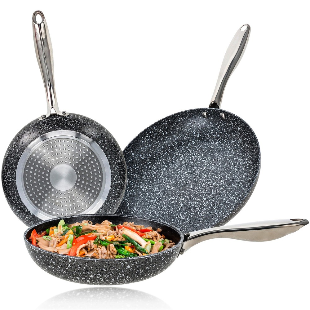 3-Piece Nonstick Induction Frying Pan Set for Breakfast Cooking
