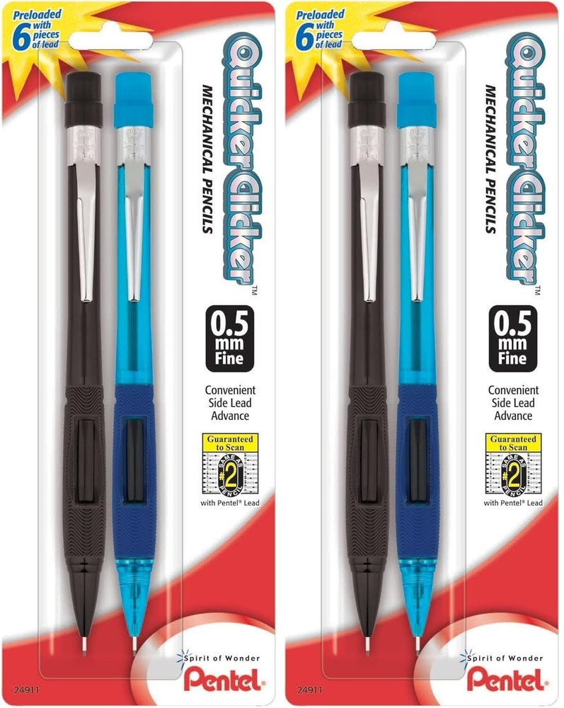 Pentel® Quicker Clicker™ Automatic Pencils, 0.5 mm, Smoke Barrel, Pack of 2 P...