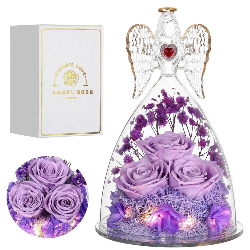Mothers Day Rose Angel Figurine Gift with Real Preserved Roses for Women-image