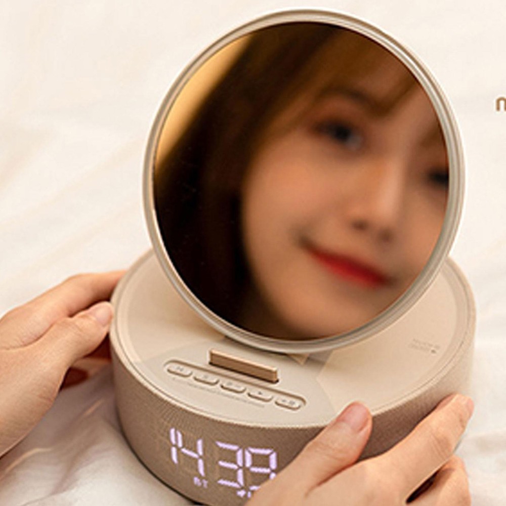 Portable Speaker Phone Holder Vanity Mirror Adjustable LED Night Light Home