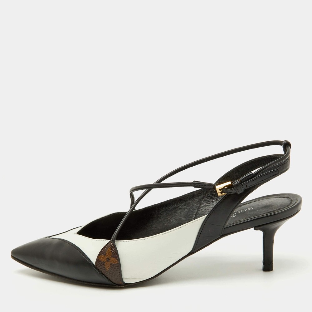Louis Vuitton BlackWhite Leather Criss Cross Slingback Pumps Size 36