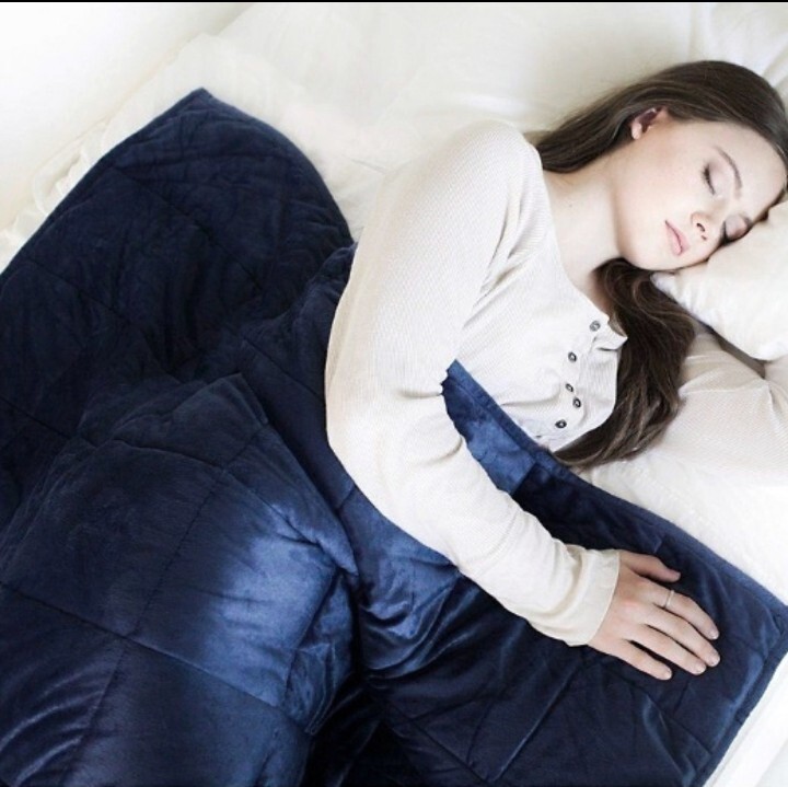 12 lb Weighted Blanket Set with Navy & Silver Quilted Duvet Cover 48x68