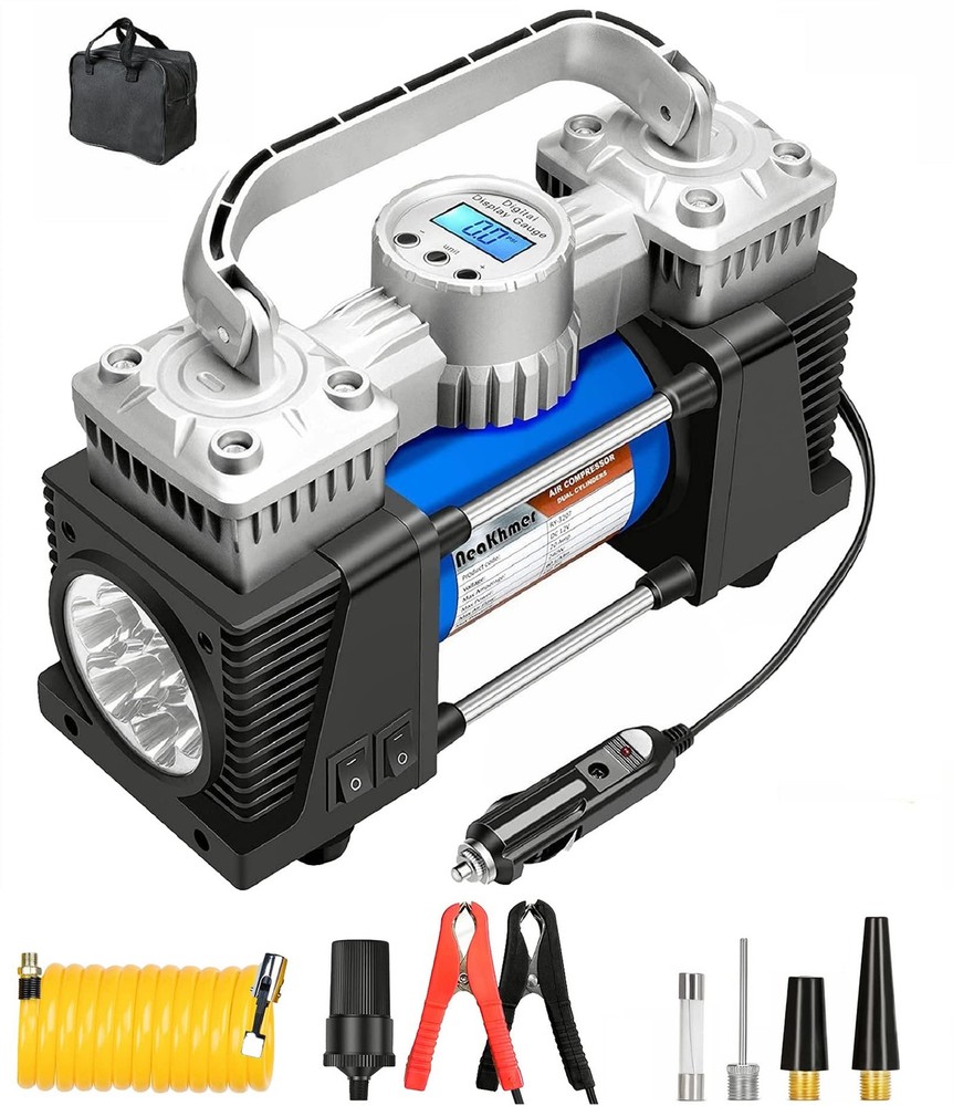 Portable 12V DC Car Tire Inflator Air Compressor Pump 130PSI Dual Cylinder