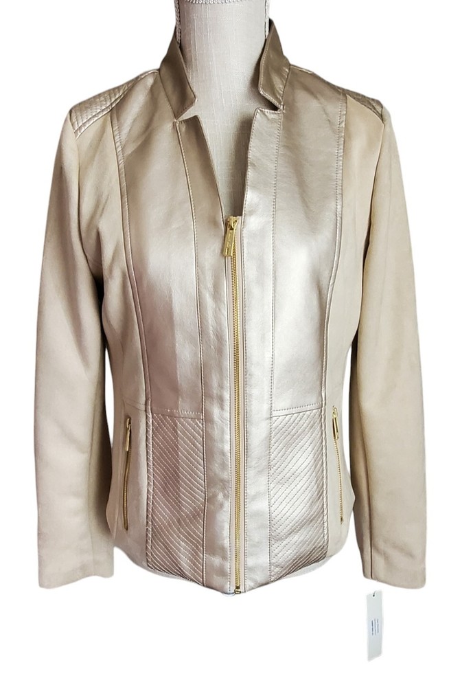 Women’s Kenneth Cole Reaction Full Zip Faux Leather Jacket Ivory size M NWT-image