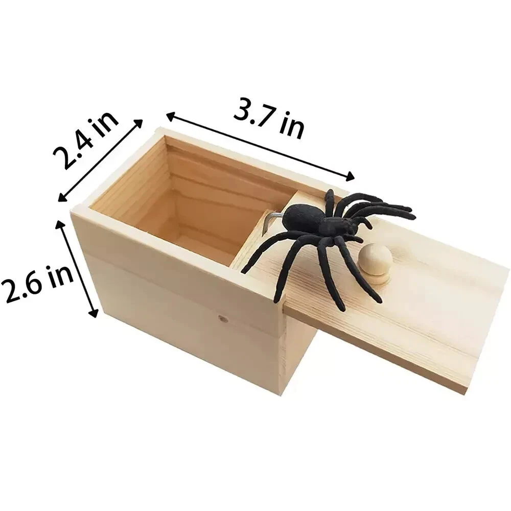 Wooden Prank Spider Scare Box Hidden in Case Trick Play Joke Scarebox Gag Toy