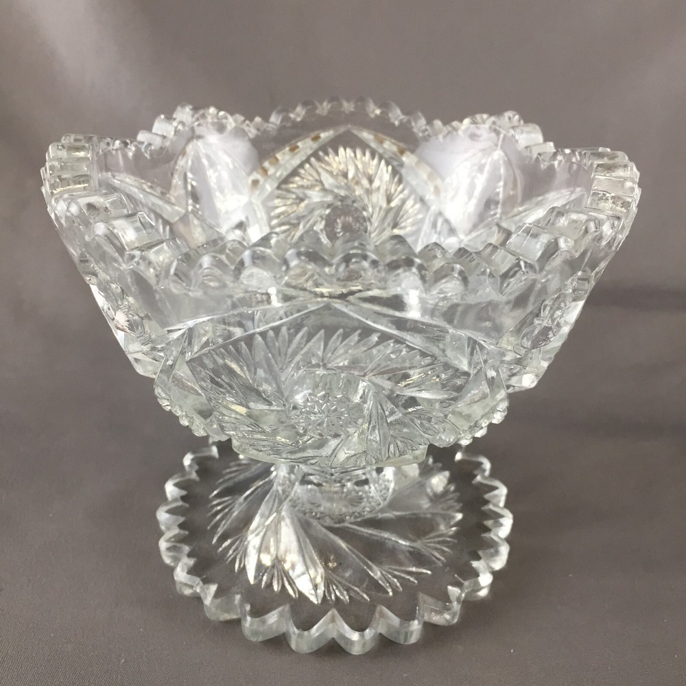 Vintage EAPG Artcut Buzzsaw Footed Glass Compote Marked US Glass