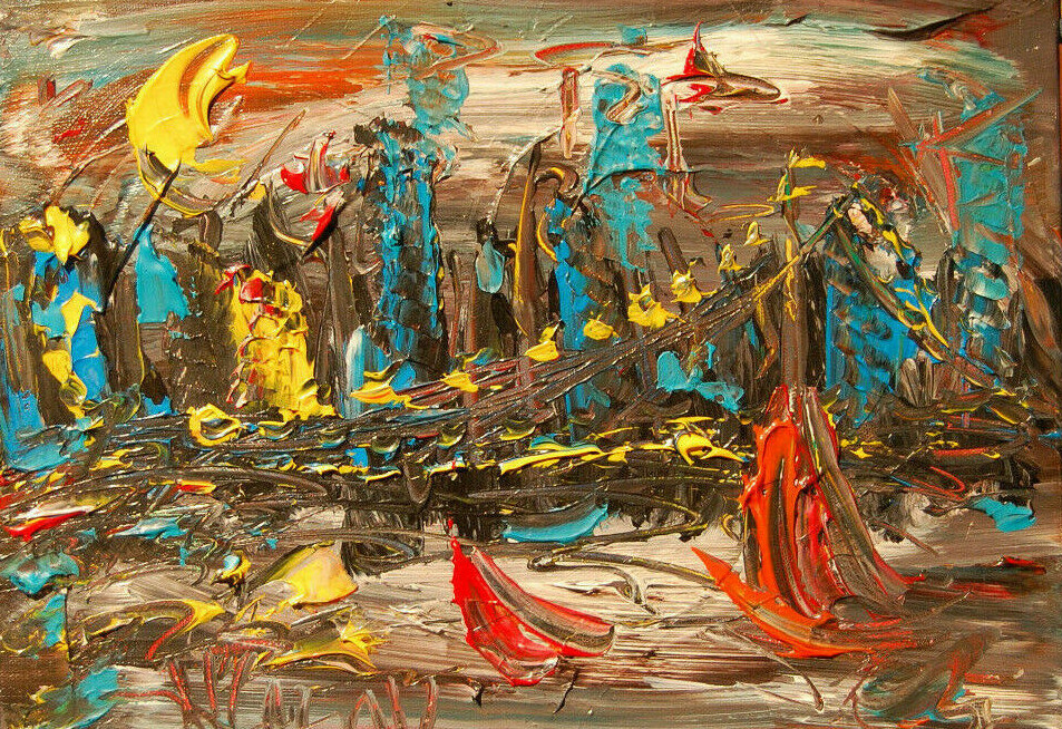 MANHATTAN MOON█MODERN█ORIGINAL OIL█PAINTING█VINTAGE█IMPRESSIONIST█ATYJABSTRACT