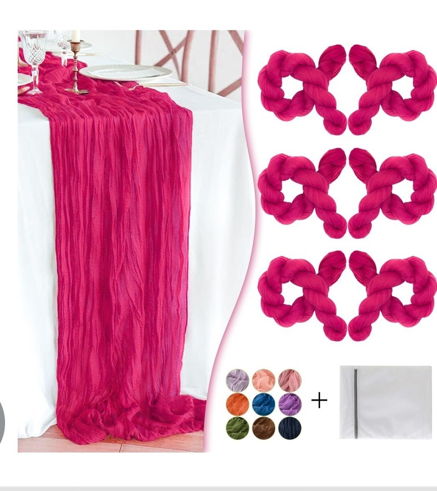 6 Pack Cheesecloth Table Runner Hot Pink, 10Ft x 35