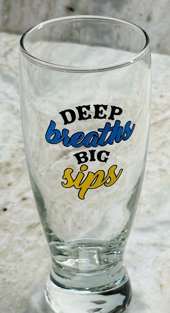 Fathers Day Gift - 14.5 Oz Glass Goblet for Beer or Wine - Deep Breaths Big Sip Design-image