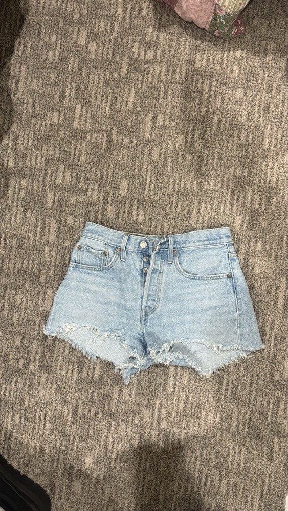Levis 501 Denim Jean Shorts Womens XS Distressed Button Fly Frayed Hem Grunge
