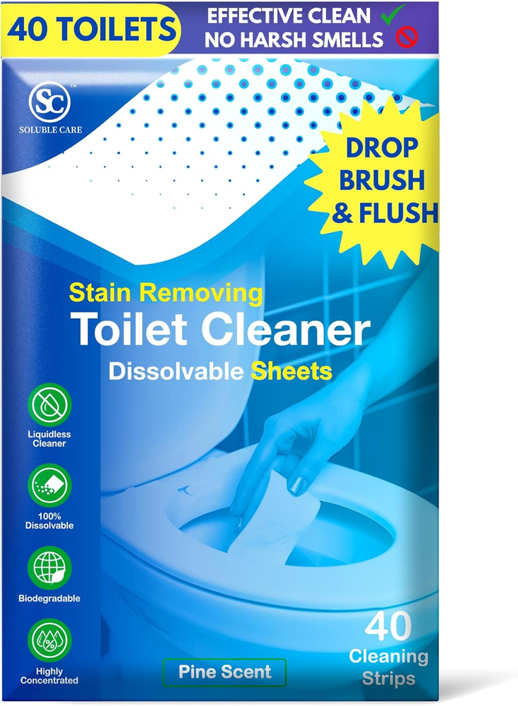 Dissolvable Toilet Bowl Cleaner Sheets (No Bottles, Easy Clean, Quick-Dissolving