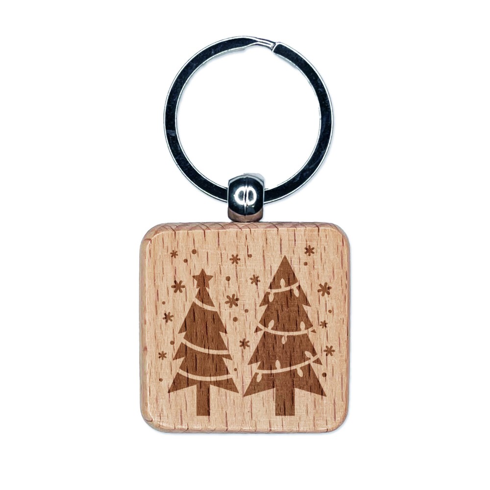 Festive Snowflake Christmas Tree Wooden Keychain Charm Tag  