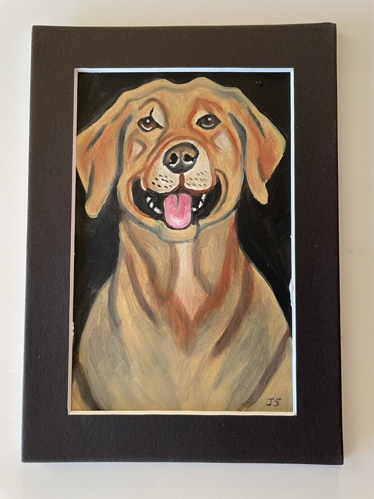 CHRISTMAS SALE!! Original oil painting 5 X 7 Including Black Matting Yellow Lab-image