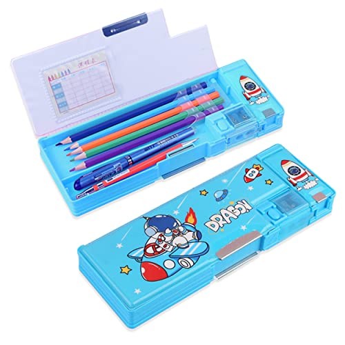 Pop Up Multifunction Pencil Case for Girls and Boys, Cute Cartoon Pen Box Blue