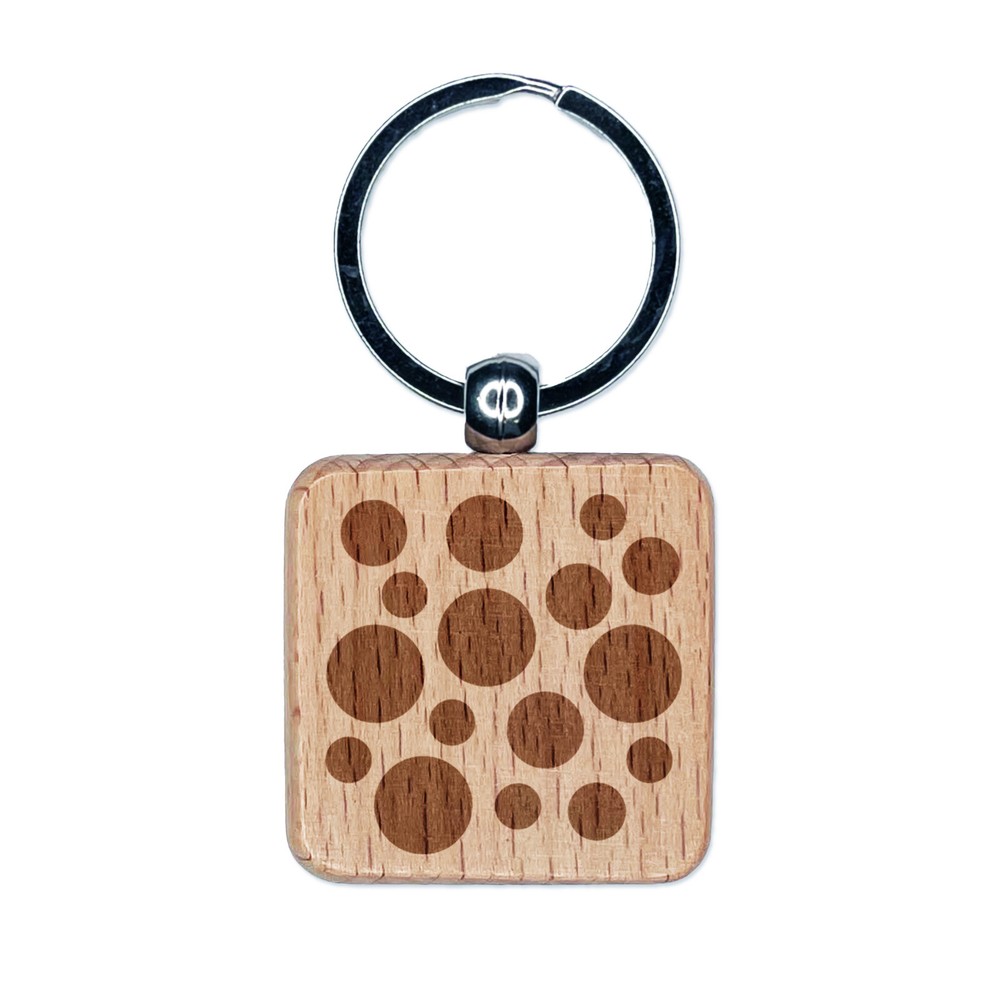 Random Spots Engraved Wood Square Keychain Tag Charm