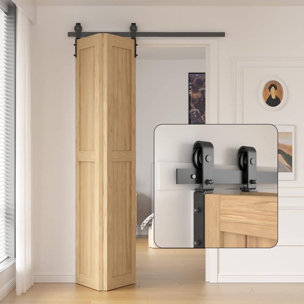 40 Inch Heavy Duty Bi-Fold Sliding Barn Door Hardware Kit with 3.3FT Track Roller System