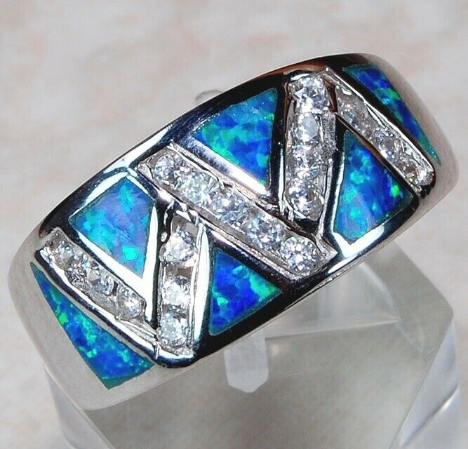 Australian Opal Topaz 925 Sterling Silver Ring Size 7 Elegant Inlay DT3