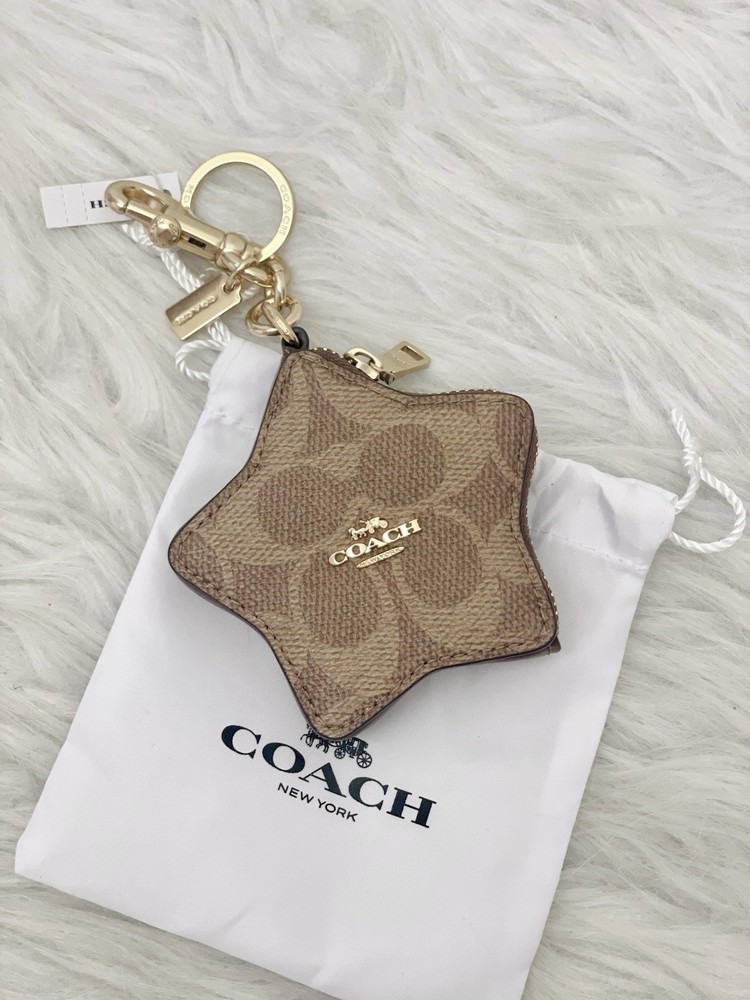NWT Coach Star Bag Charm Coin Pouch in Signature Canvas CBL12 W Dust Bag Included