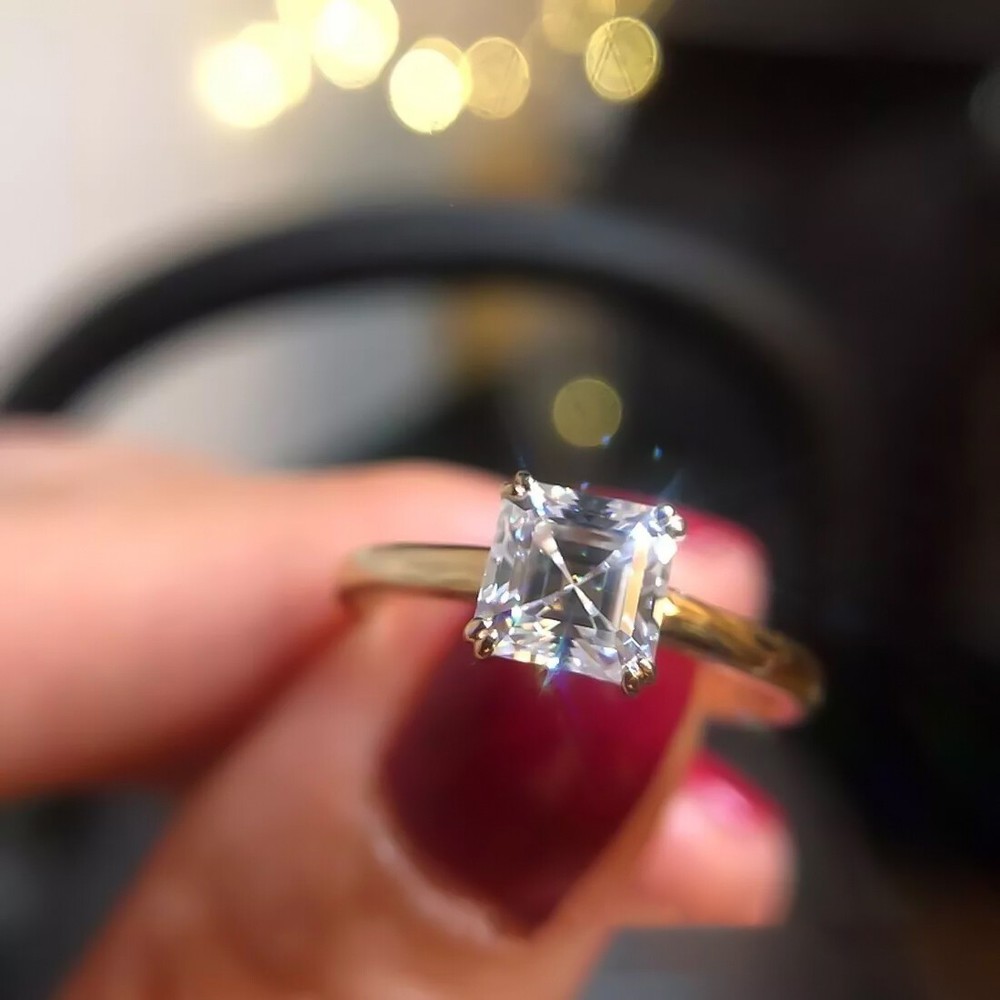 2.40 Ct Certified Asscher Cut Off White Diamond 925 Sterling Silver Ring