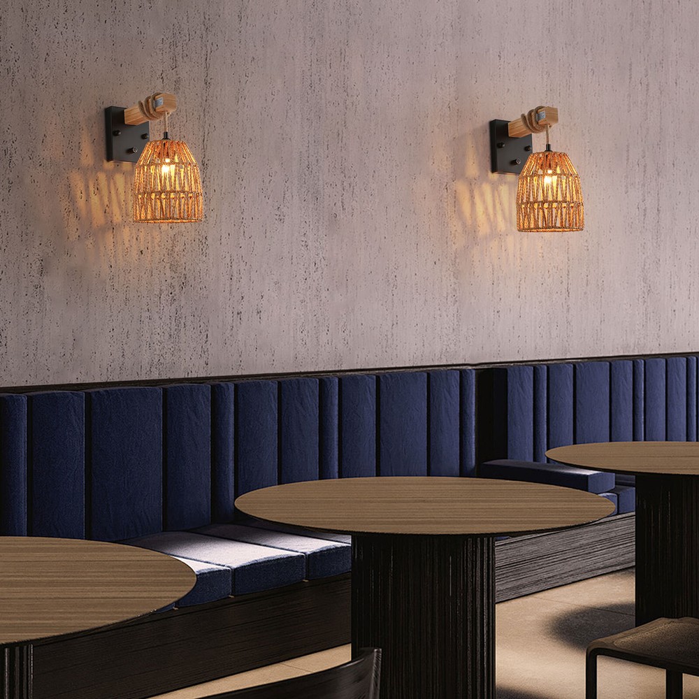 2pcs Boho Wood Farmhouse Hallway Sconce Light Fixture in Wood Tone  