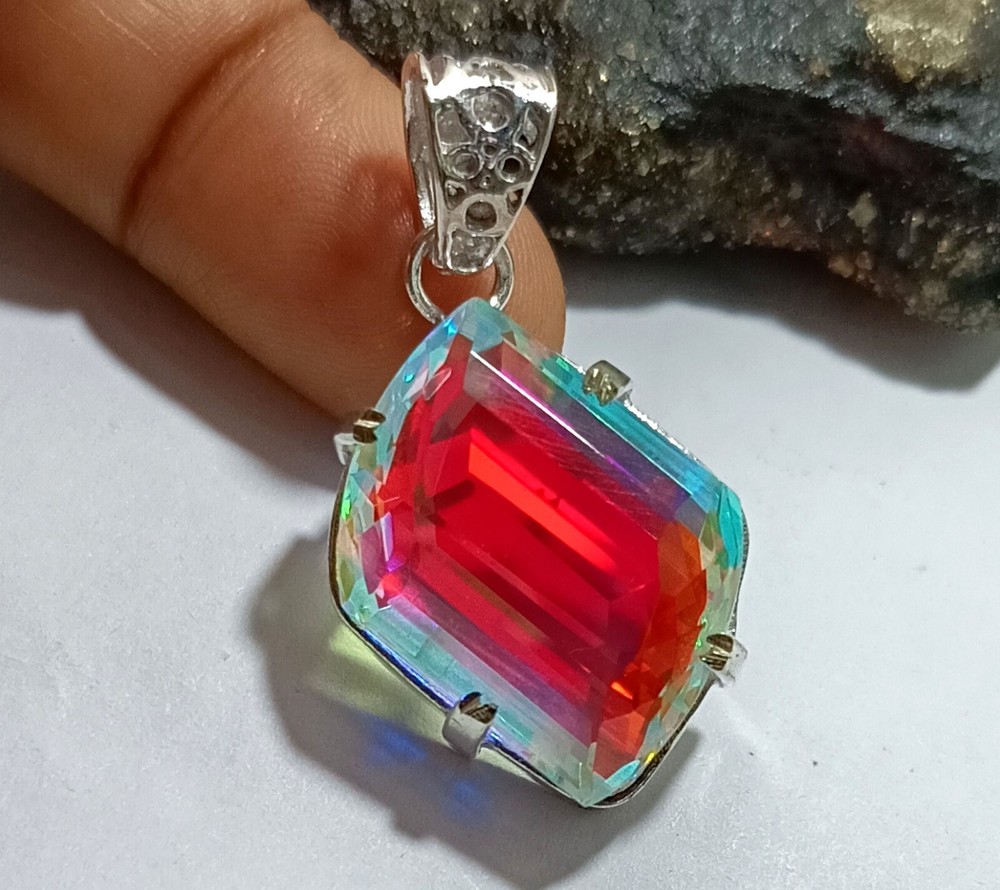 47.60 Ct EGL Certified Natural Mystic 925 Solid Silver Pendant Loose Gemstone