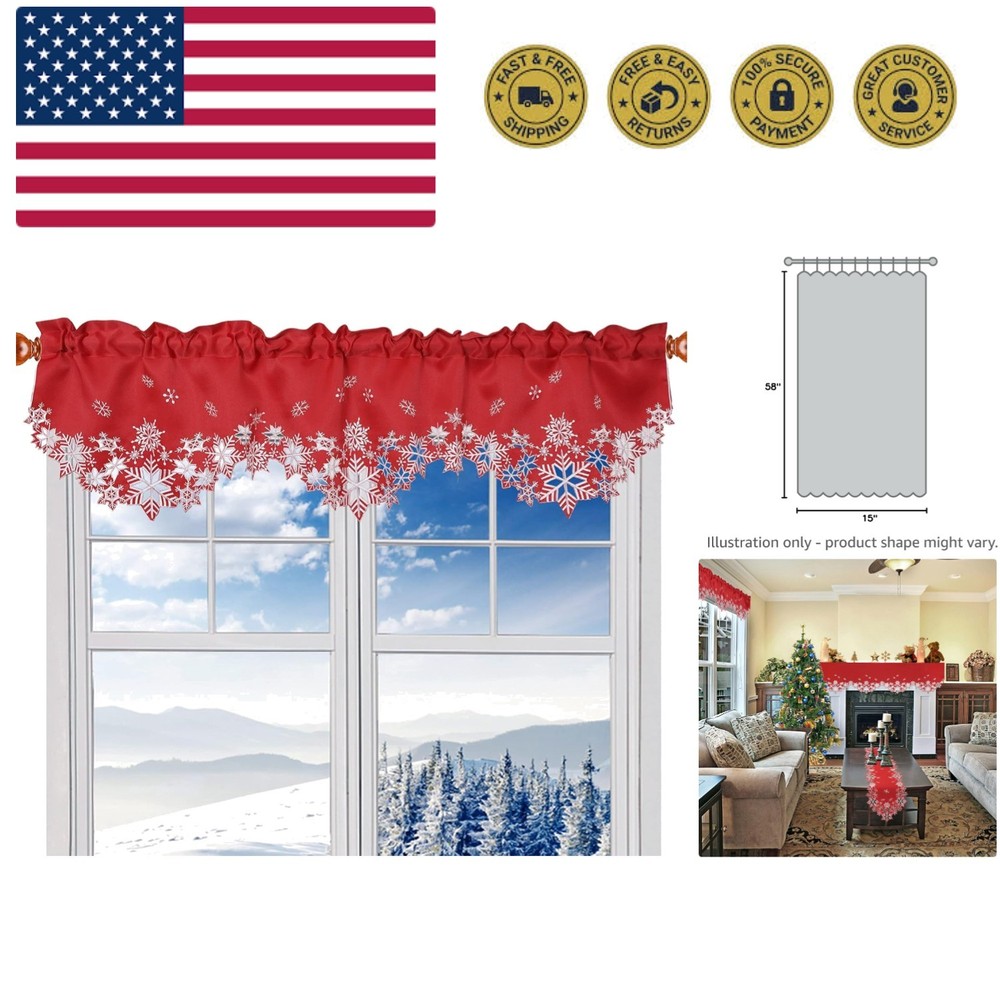 Embroidered Snowflakes Kitchen Window Curtain Valance W 58 × L 15 Inches, for...