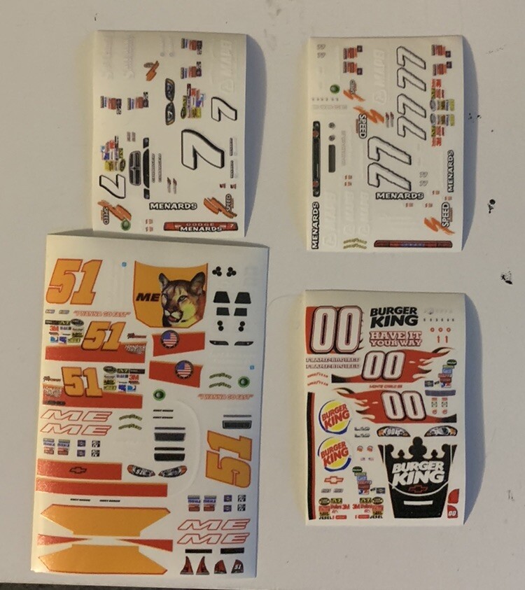 4 Custom NASCAR 1/64 Scale Peel & Stick Decals Set