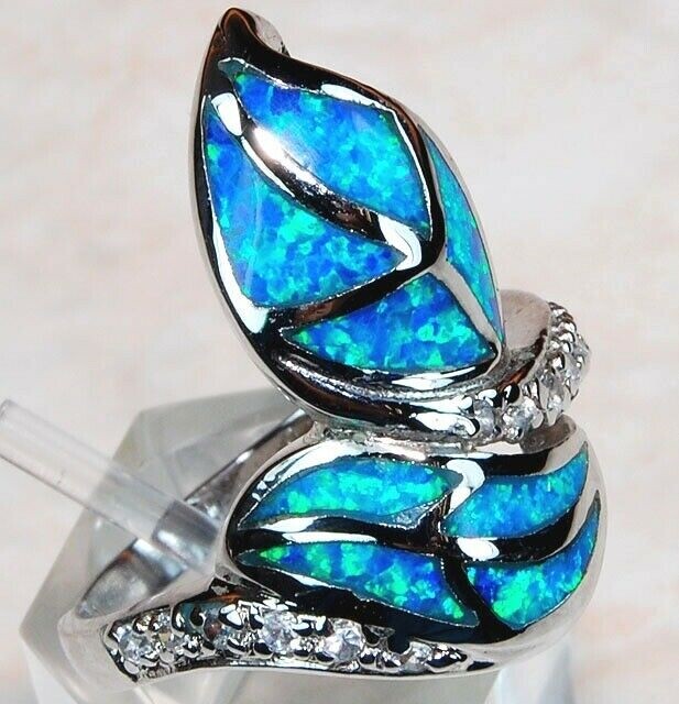 Australian Opal Inlay & Topaz 925 Solid Sterling Silver Ring Sz 7 DT1