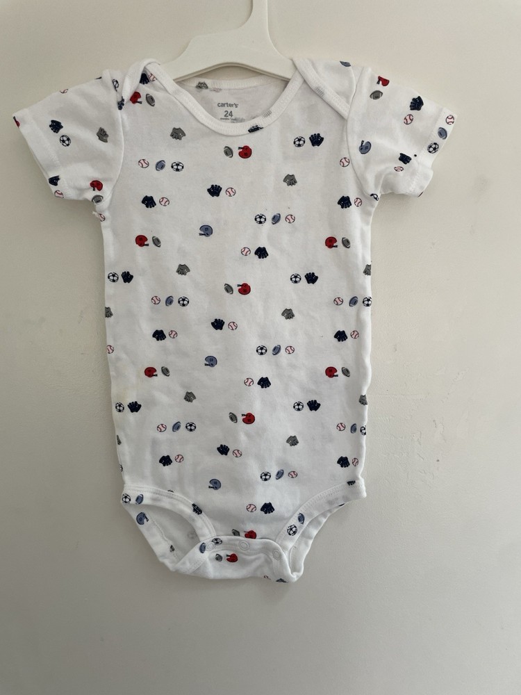 Carters Baby Boy Allover Sports Ball 100% Cotton Short Sleeve Bodysuit White 24M