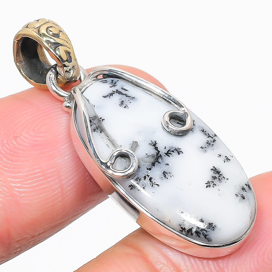 Natural Dendrite Opal Gemstone 925 Solid Sterling Silver Gift Pendant 1.50