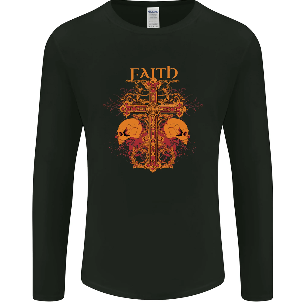 Faith Demonic Skulls Gothic Heavy Metal Mens Long Sleeve T-Shirt