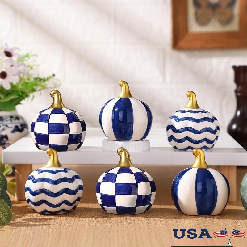 Ceramic Candy Corn Pumpkins Set of 3 Rustic Halloween Decor Table Centerpiece US