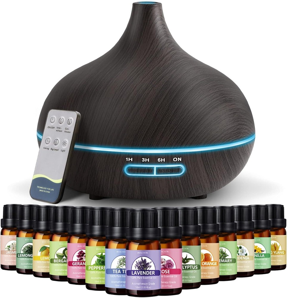 550ml ultrasonic aromatherapy diffuser with 15 oils and remote control
