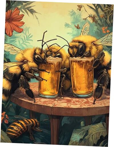 5D Diamond Art Kits for Adults Bee Drinking Beer by Number Kits, Diamond