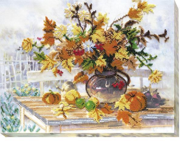 Bead embroidery kit Autumn bouquet needlework kit Art canvas beadwork pattern