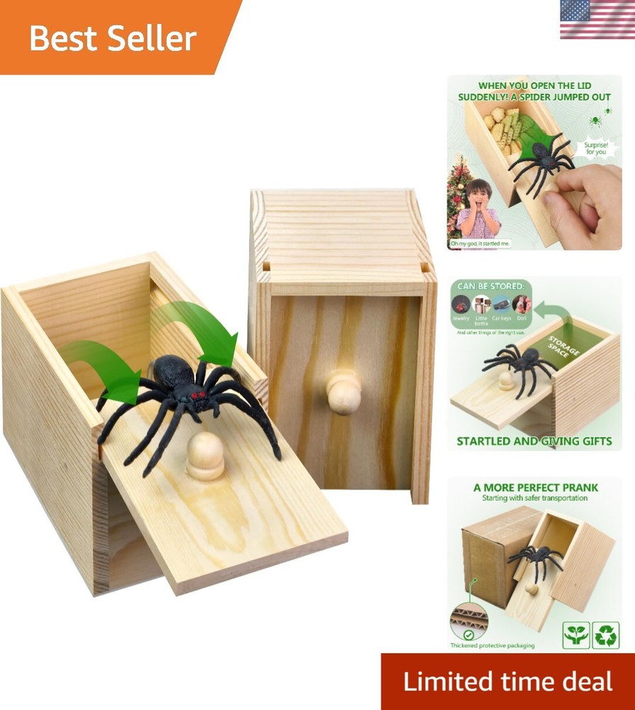 Natural Wood Spider Prank Box - Perfect for Laughs at Parties & Gatherings