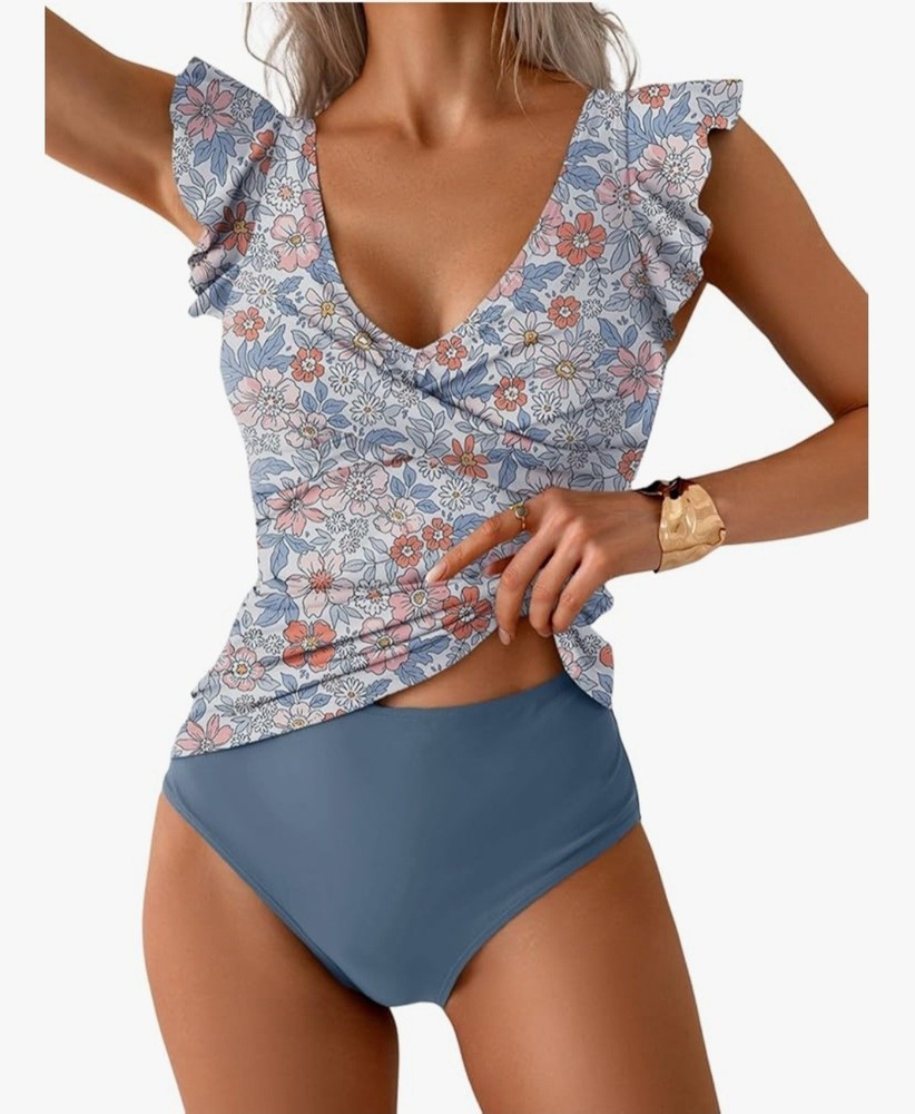Aidonger Size M, Tankini Swimsuit Women Tummy Control 2pc Bathing Suit Ruched..