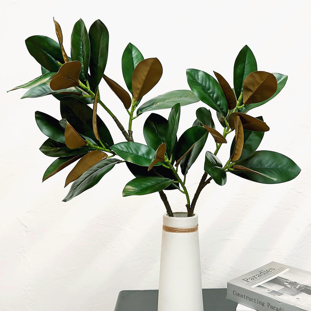 Artificial Magnolia Branches Faux Rubber Leaves Long Stem Real Touch Home Decor