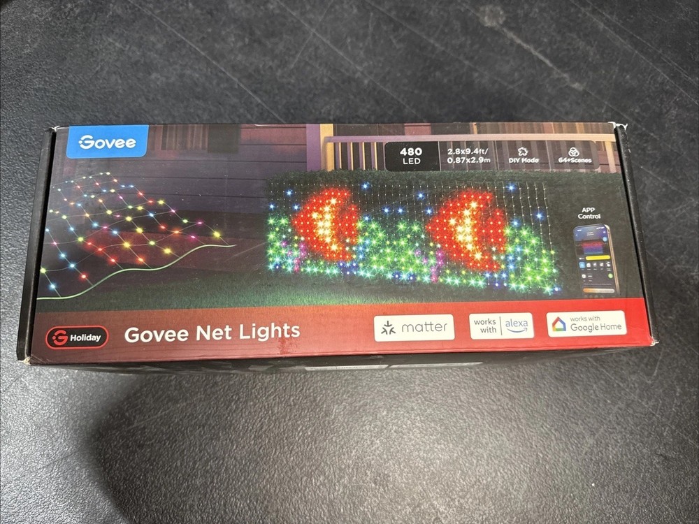Govee Outdoor Net Lights, 2.8*9.4Ft with RGBIC and DIY Functions, 480 LEDs, Open