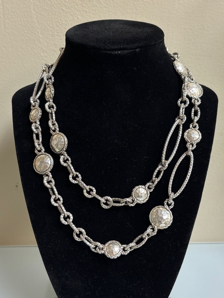 JOHN HARDY STERLING SILVER 925 DOT HAMMERED LINK LONG 36” NECKLACE END TO END