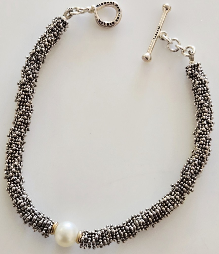 Michael Dawkins Sterling .925 and 14K  Pearl Gemstone 7 1/2