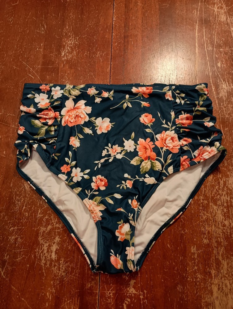 DACI Women's Blue Floral Print High Waist Swim Bottoms Size 14W