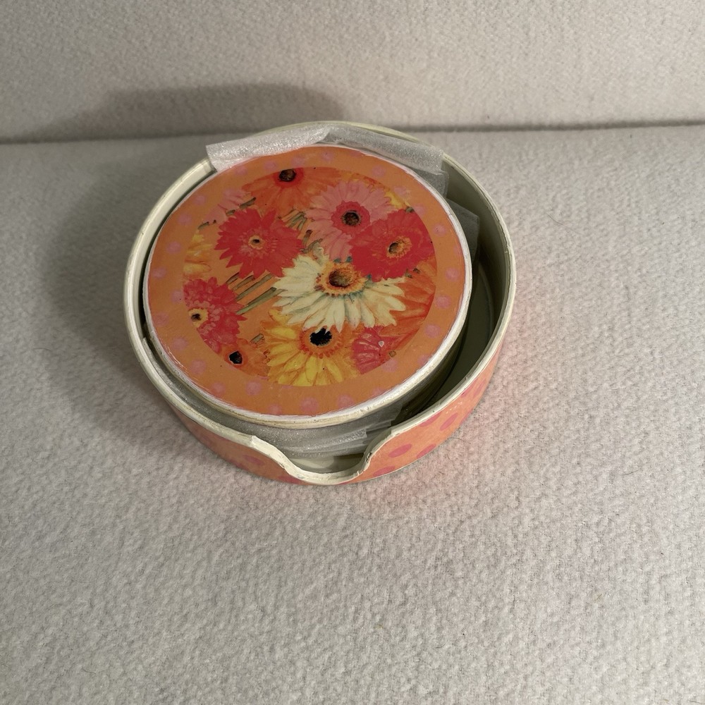 Susan Winger Spring Floral Coaster Set W/ Holder