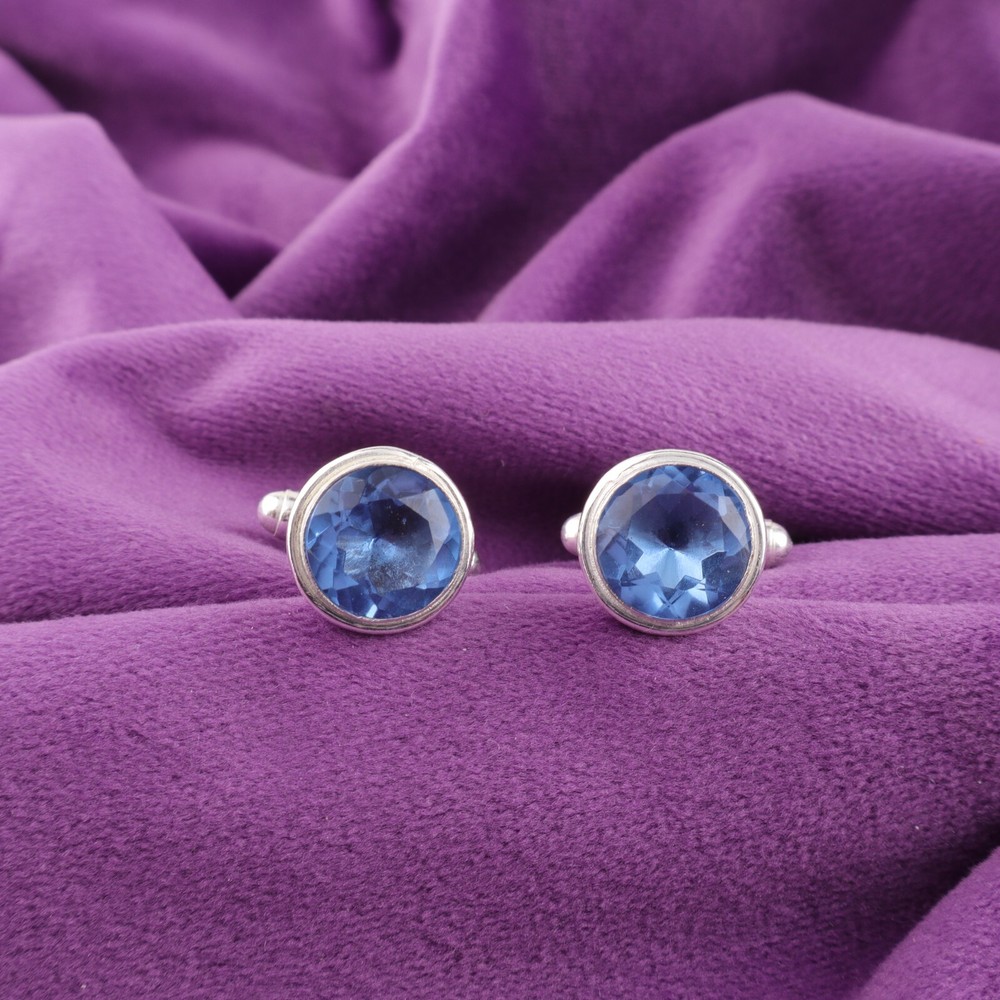 Natural Tanzanite 925 Silver Blue Luxury Classic Valentines Cufflinks Jewelry