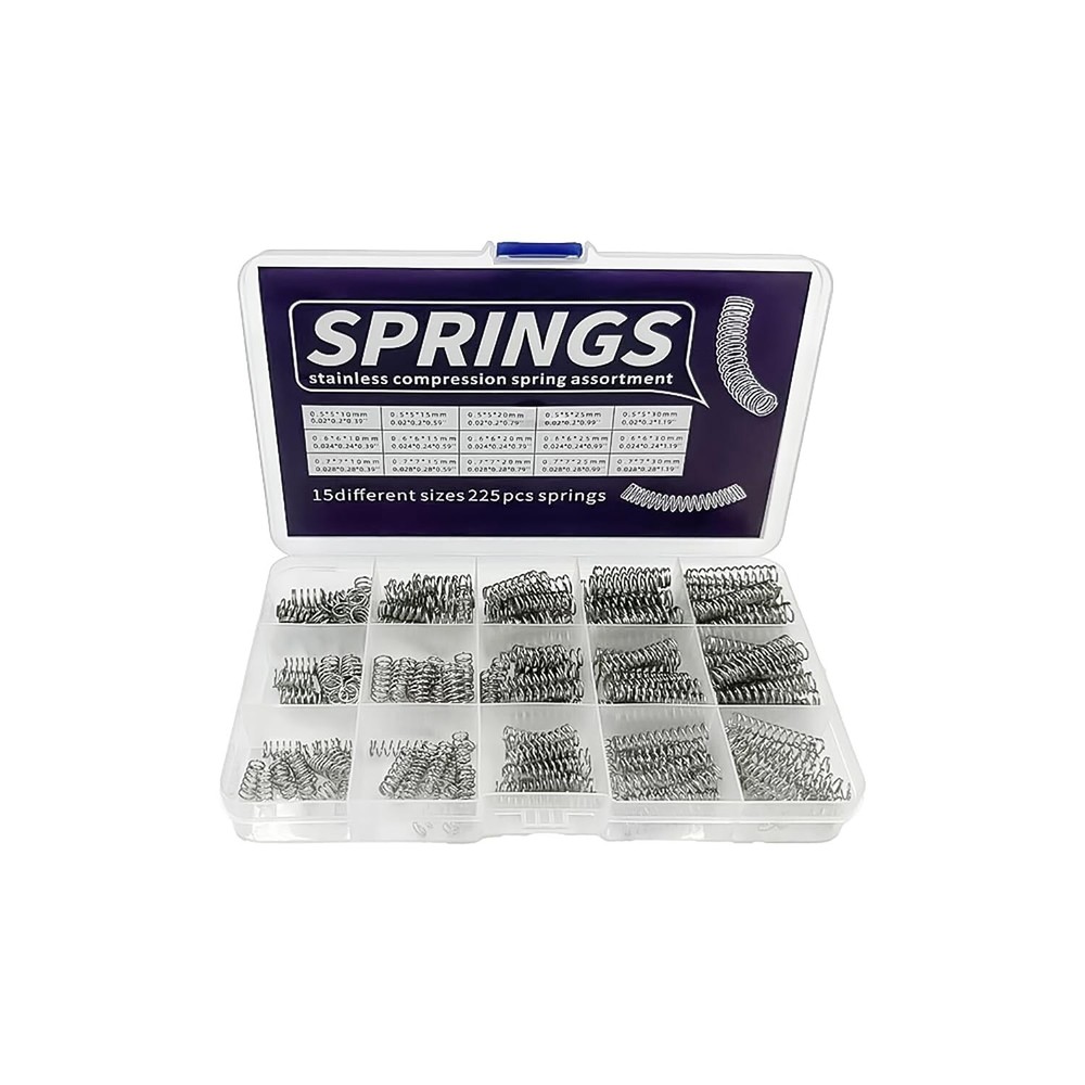 225-Piece Small Compression Spring Kit - 15 Sizes Stainless Steel for DIY & Repair