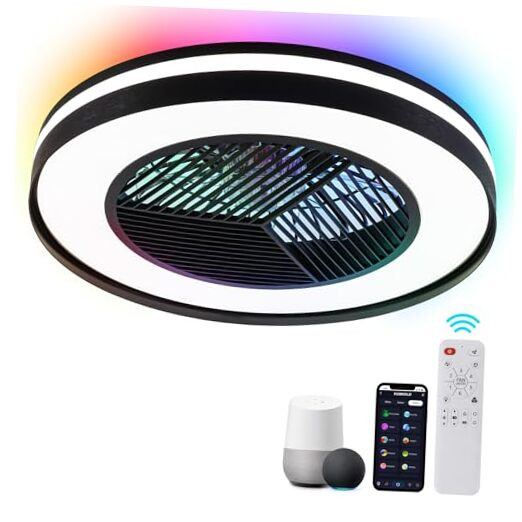 Smart Low Profle Ceiling Fans with RGB Lights Remote/APP/Voice Black RGB