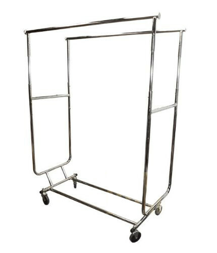 Adjustable Double Bar Rolling Clothes Rack with Swivel Wheels-image