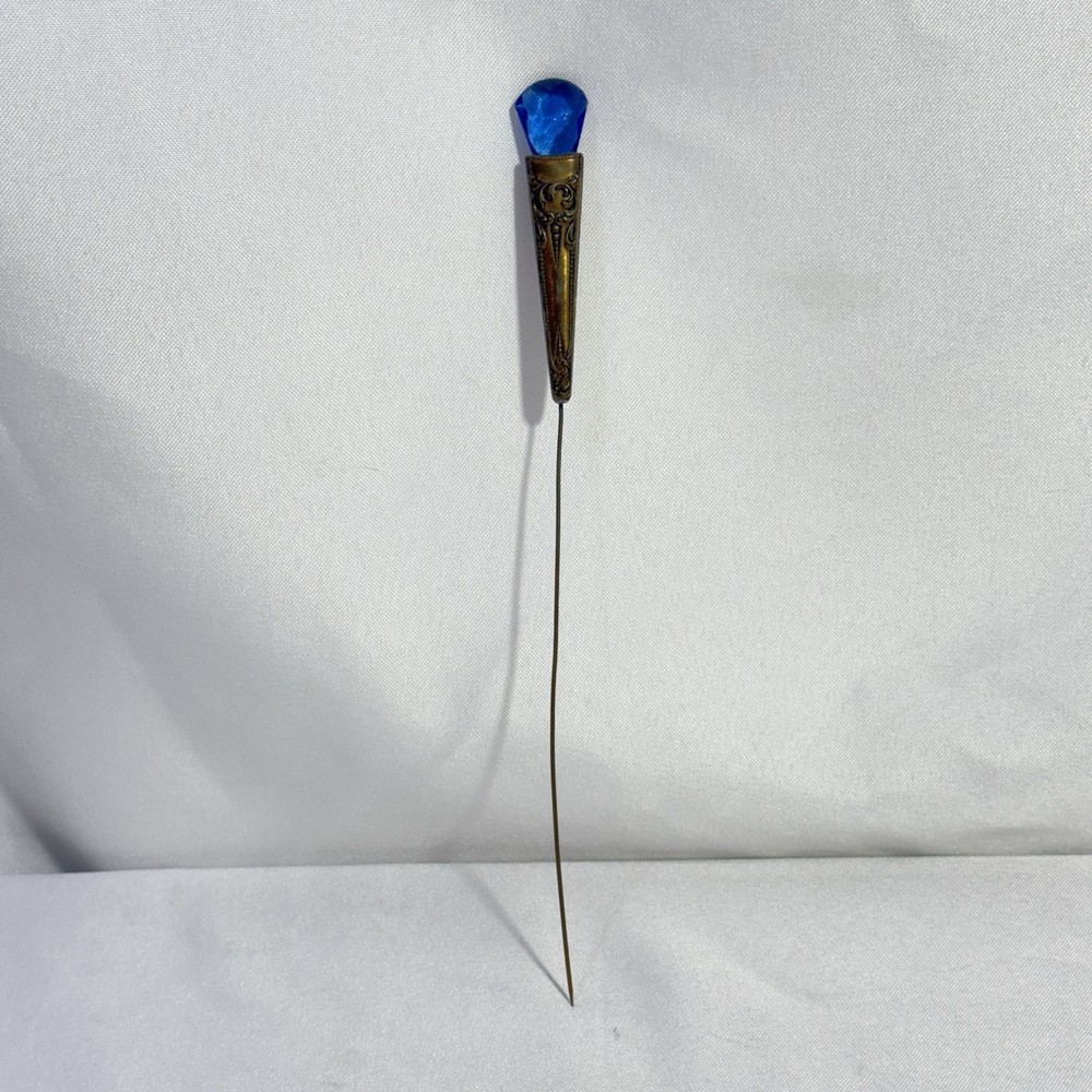 Vintage Engraved Bluestone Hat Pin Antique Fashion Accessory