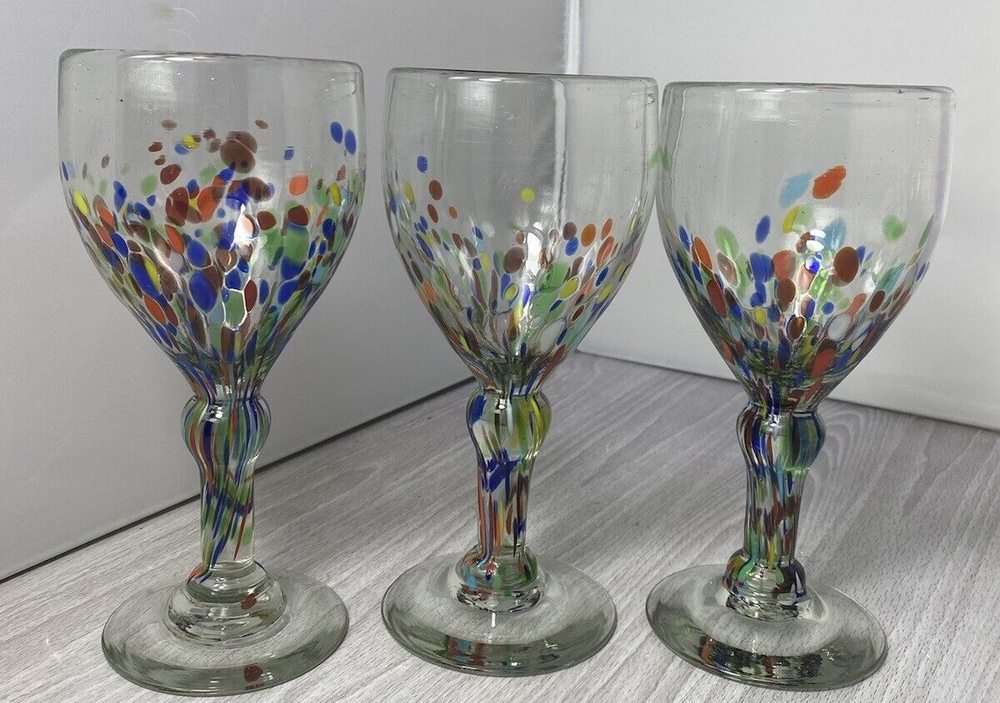 Set of 3  Wine Glass Confetti Multicolored  Style
