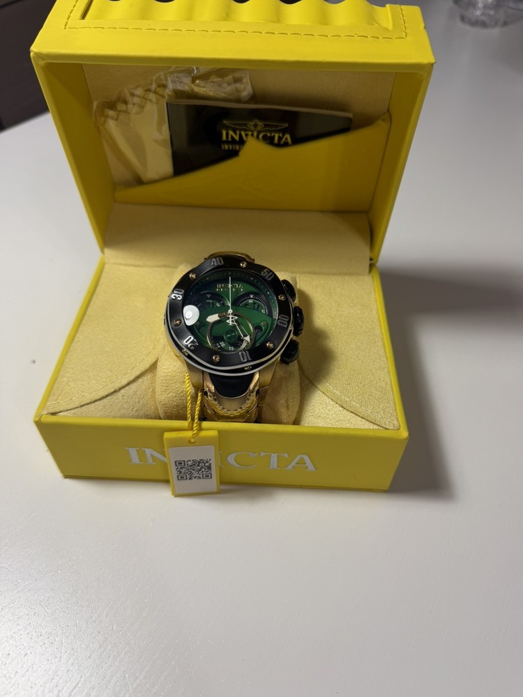 Invicta Men's Kraken Watch Chrono Swiss Movement Green Dial Gold/Black Band